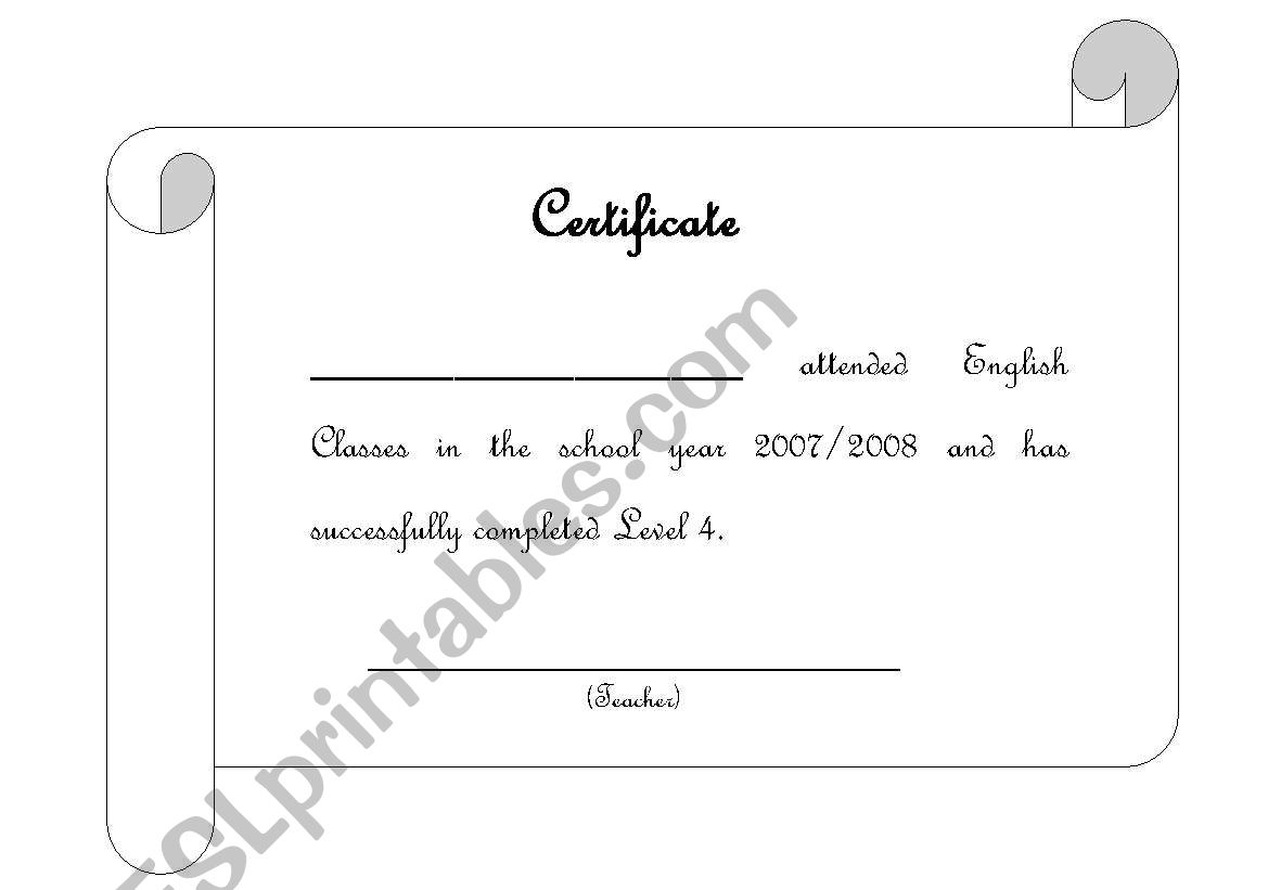 Certificate worksheet