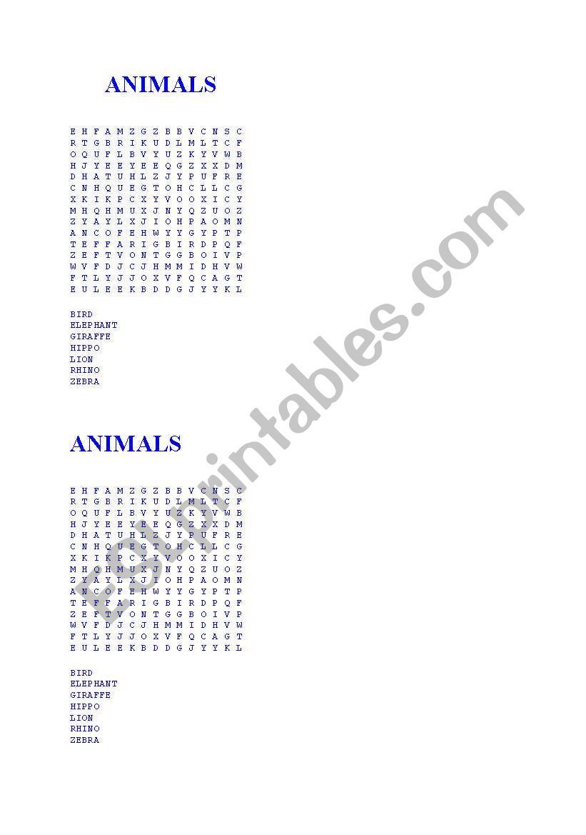 puzzle animals worksheet