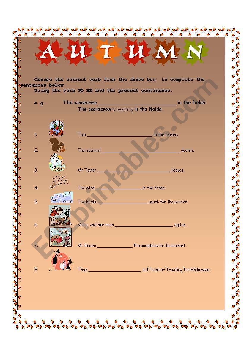 Autumn present continuous worksheet