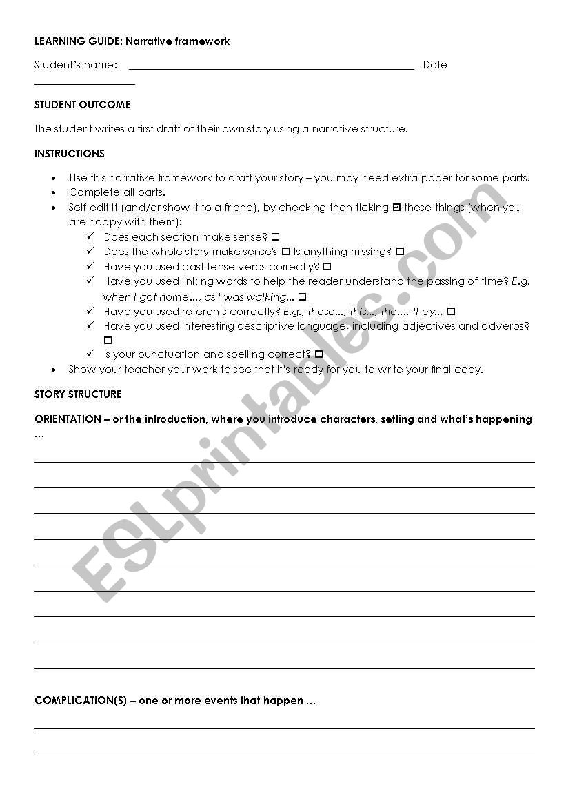 Narrative framework worksheet