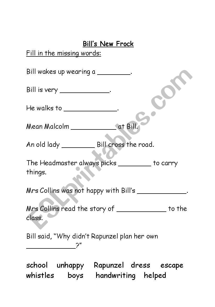 Bills New Frock worksheet