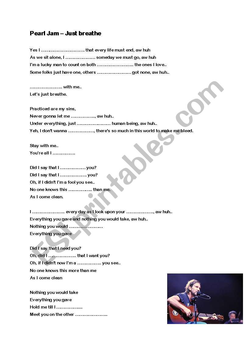 Pearl Jam - Just breathe worksheet