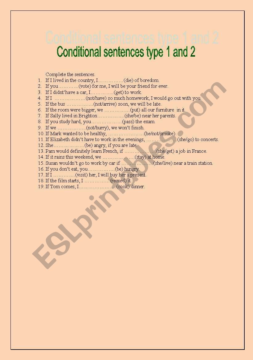 Conditional sentences type 1 and 2