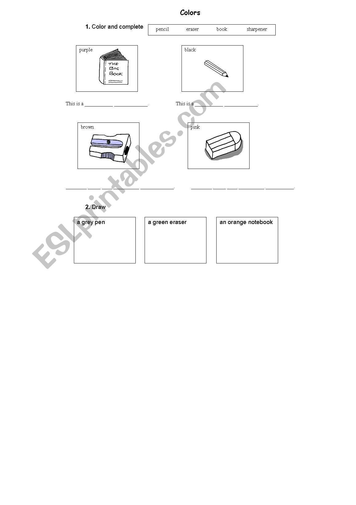 Classroom and Colours worksheet