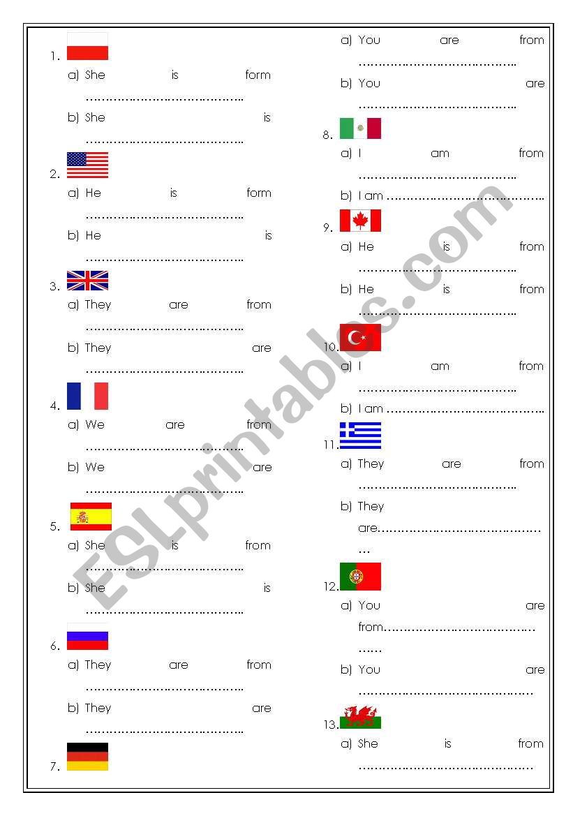 Countries and nationalities worksheet