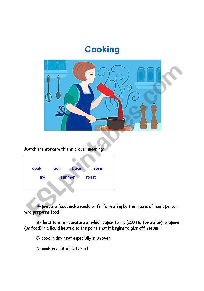 COOKING VOCABULARY worksheet