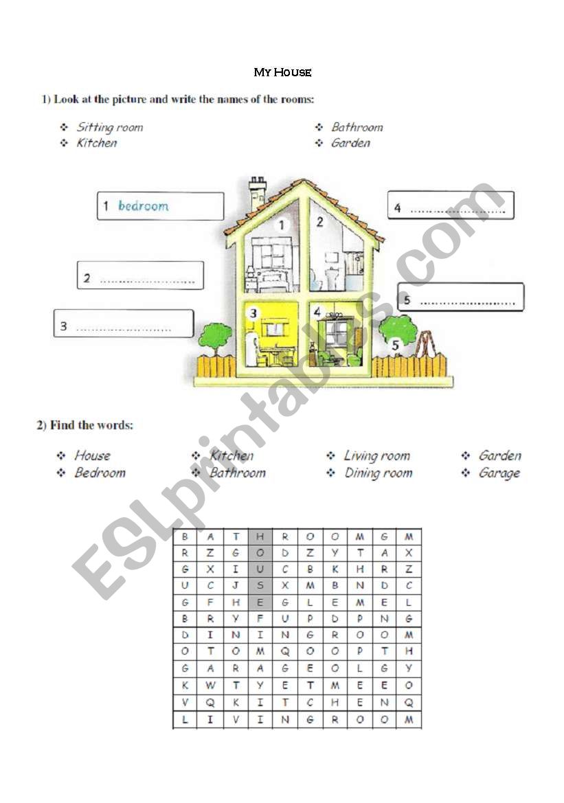 My house words worksheet