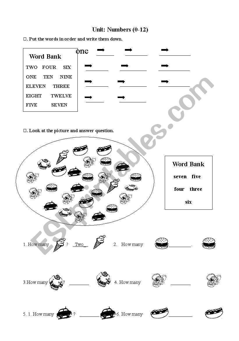 Numbers (0-12) partB worksheet