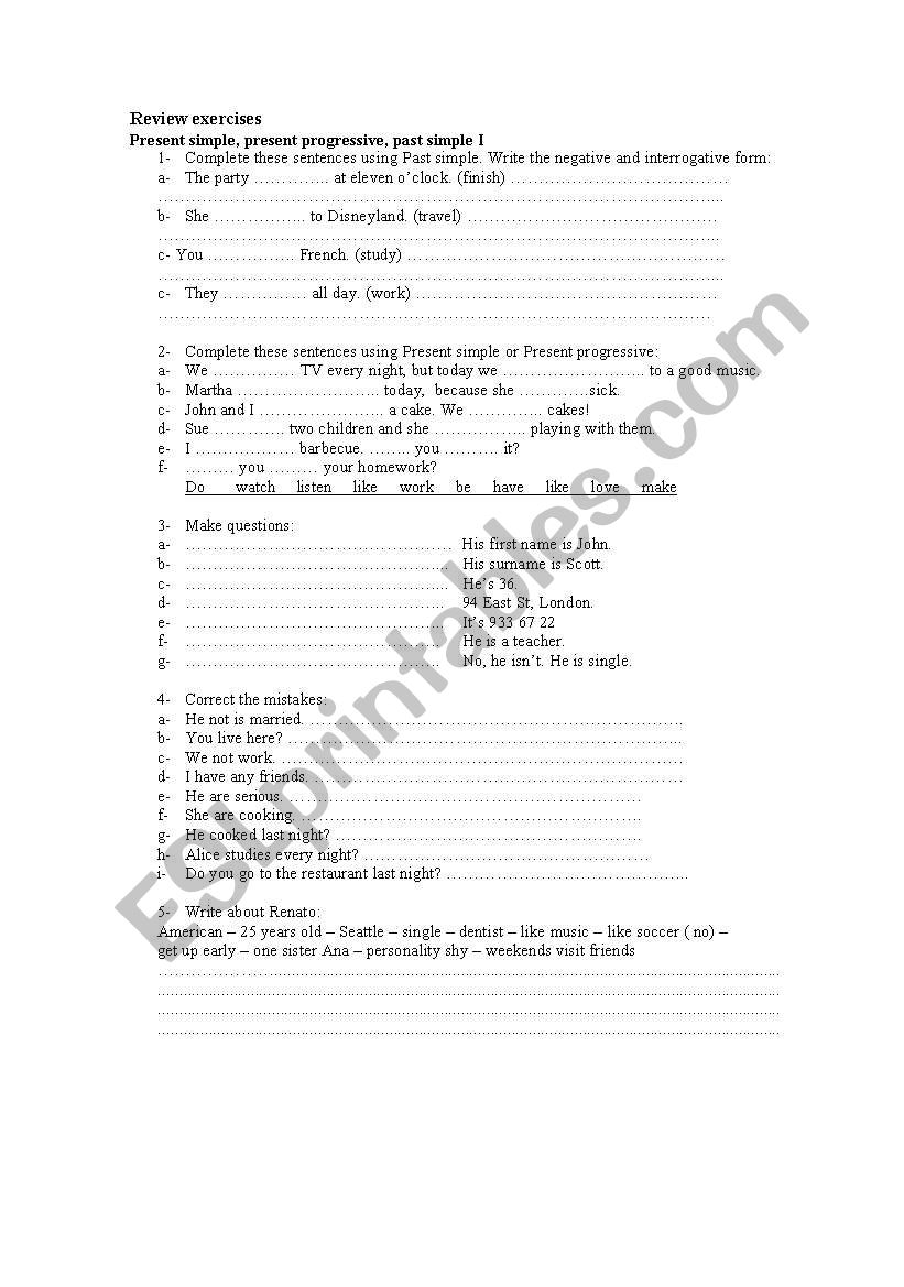 Review exercises worksheet