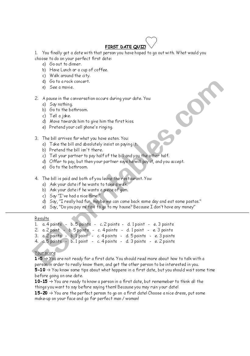 First date quiz worksheet