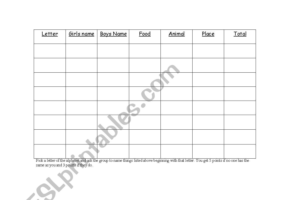 The letter game worksheet