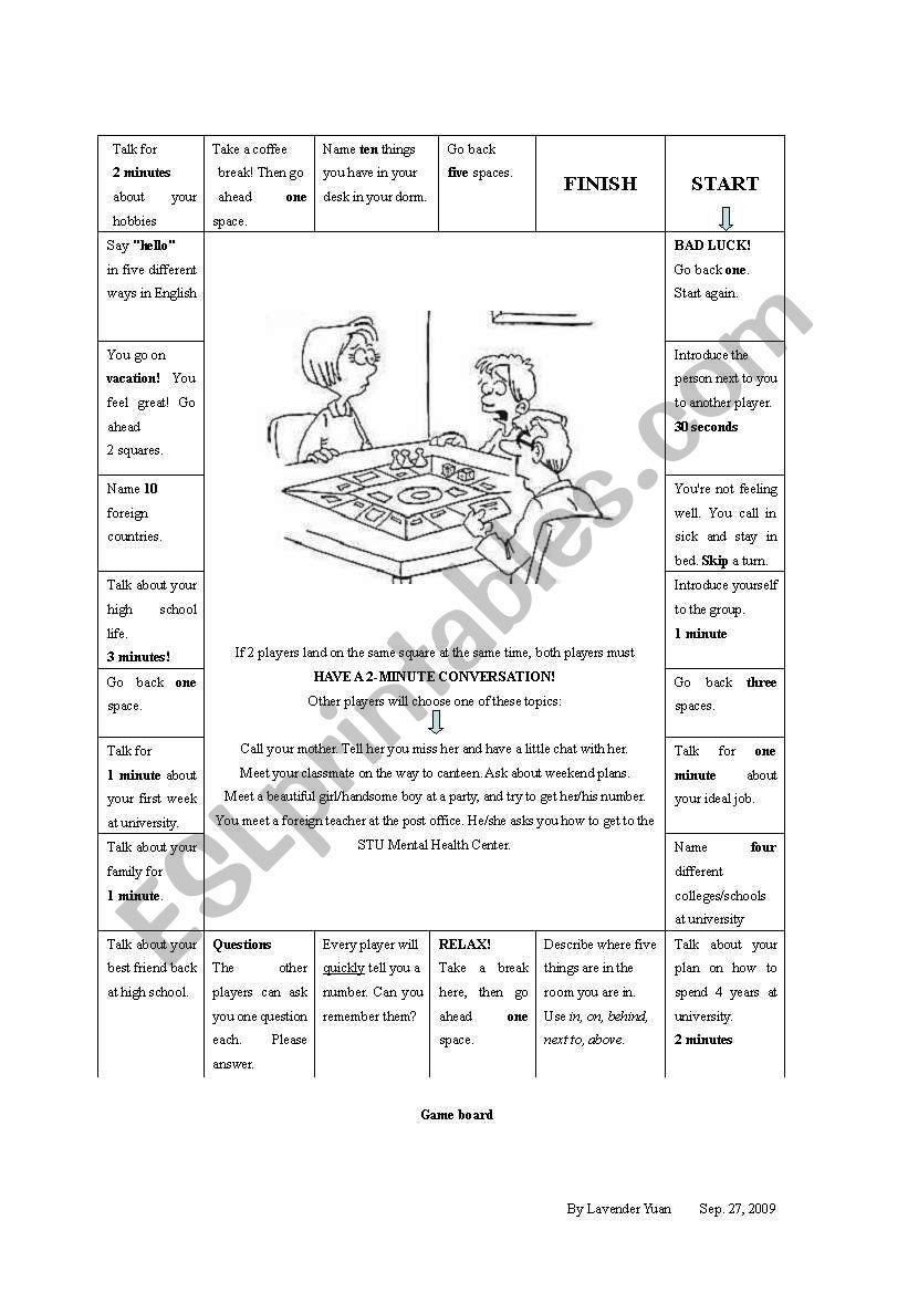 conversation board game  worksheet