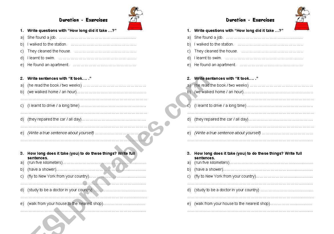 It takes me ... - Duration exercises