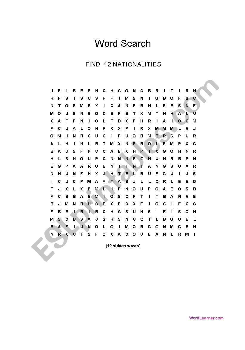 NATIONALITIES worksheet