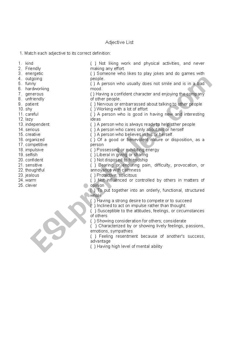 Match the personality adjectives