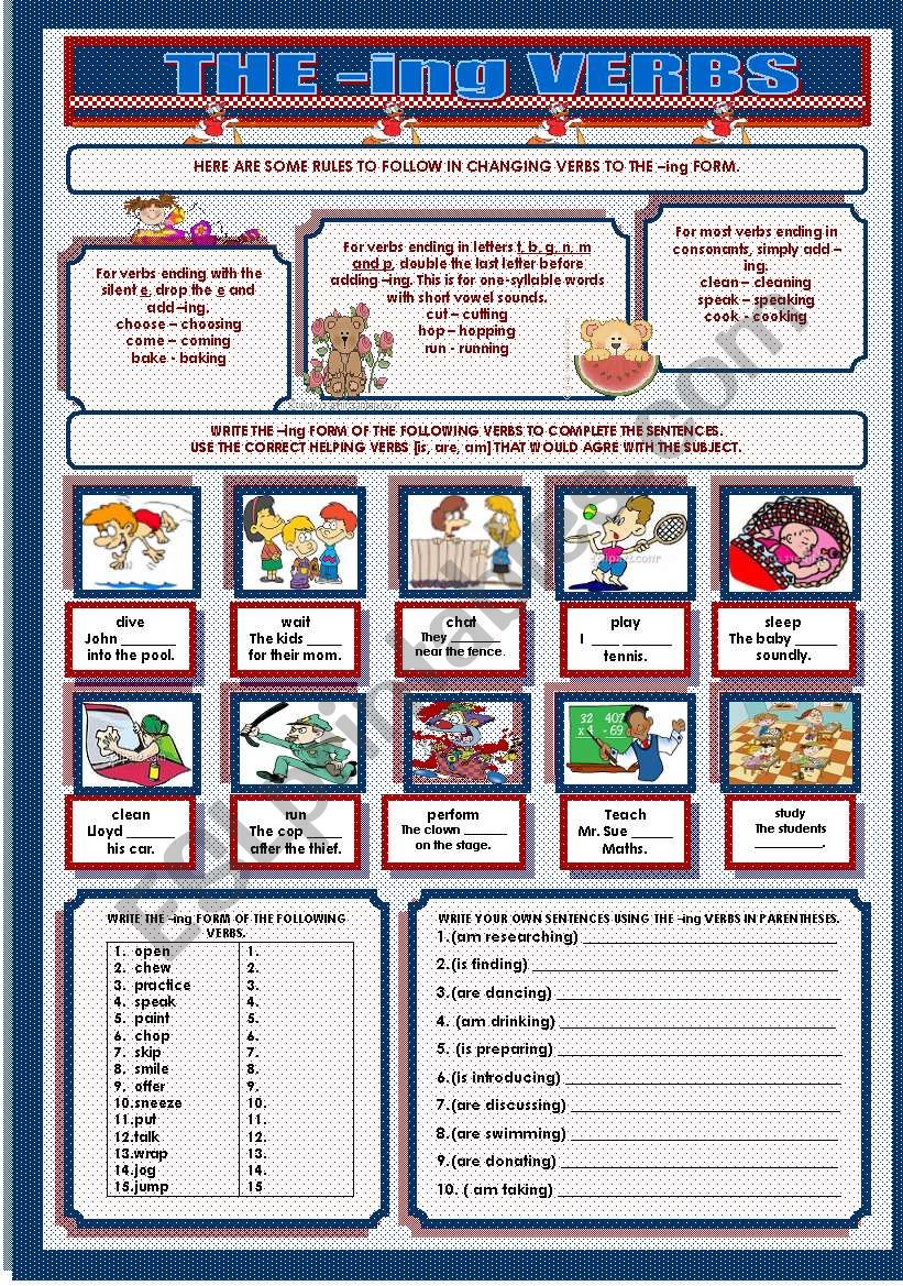 THE -ING VERBS worksheet