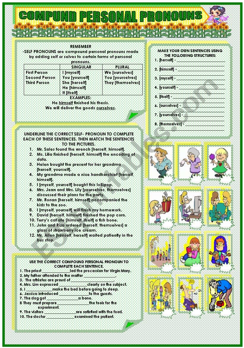 COMPOUND PERSONAL PRONOUNS worksheet