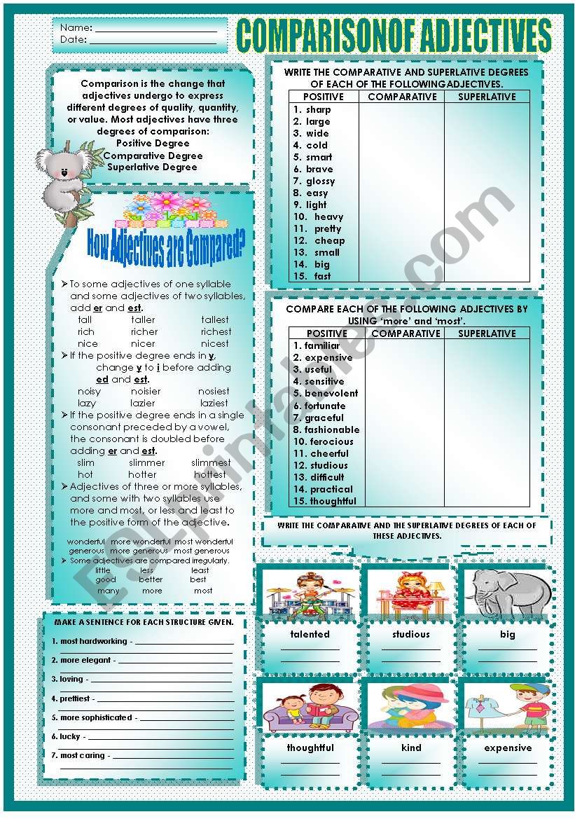 COMPARISON OF ADJECTIVES worksheet