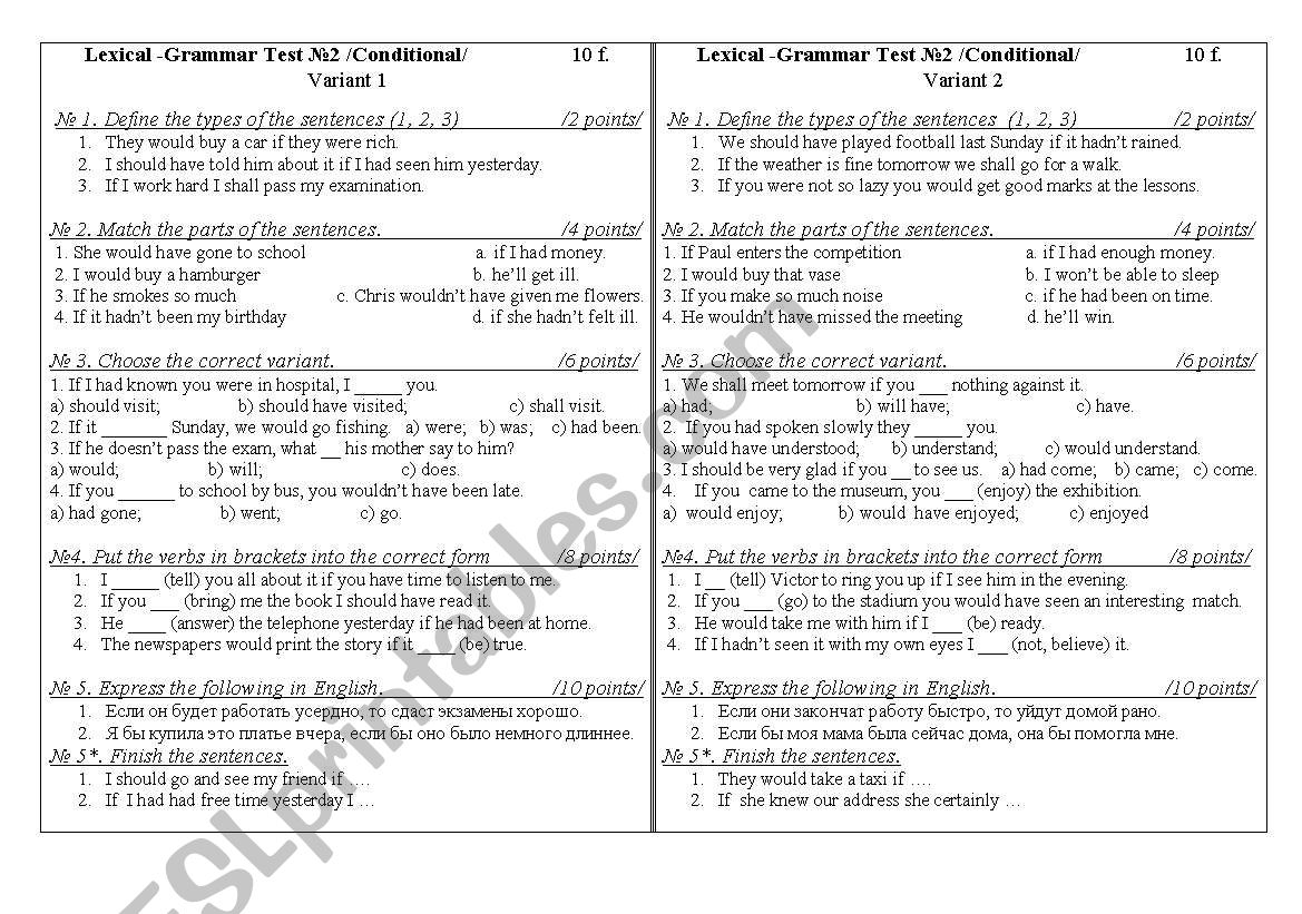 Conditionals worksheet
