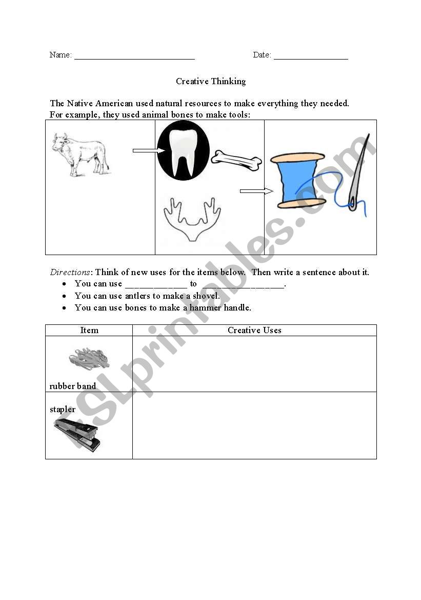 Creative Thinking worksheet