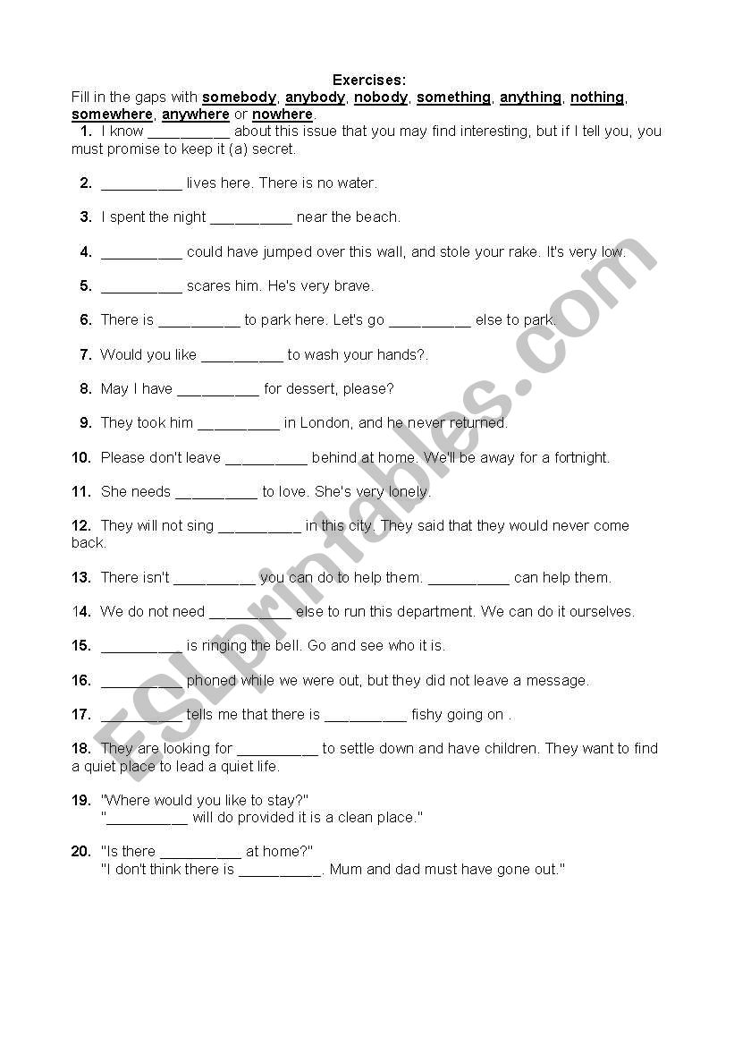 somebody / something worksheet