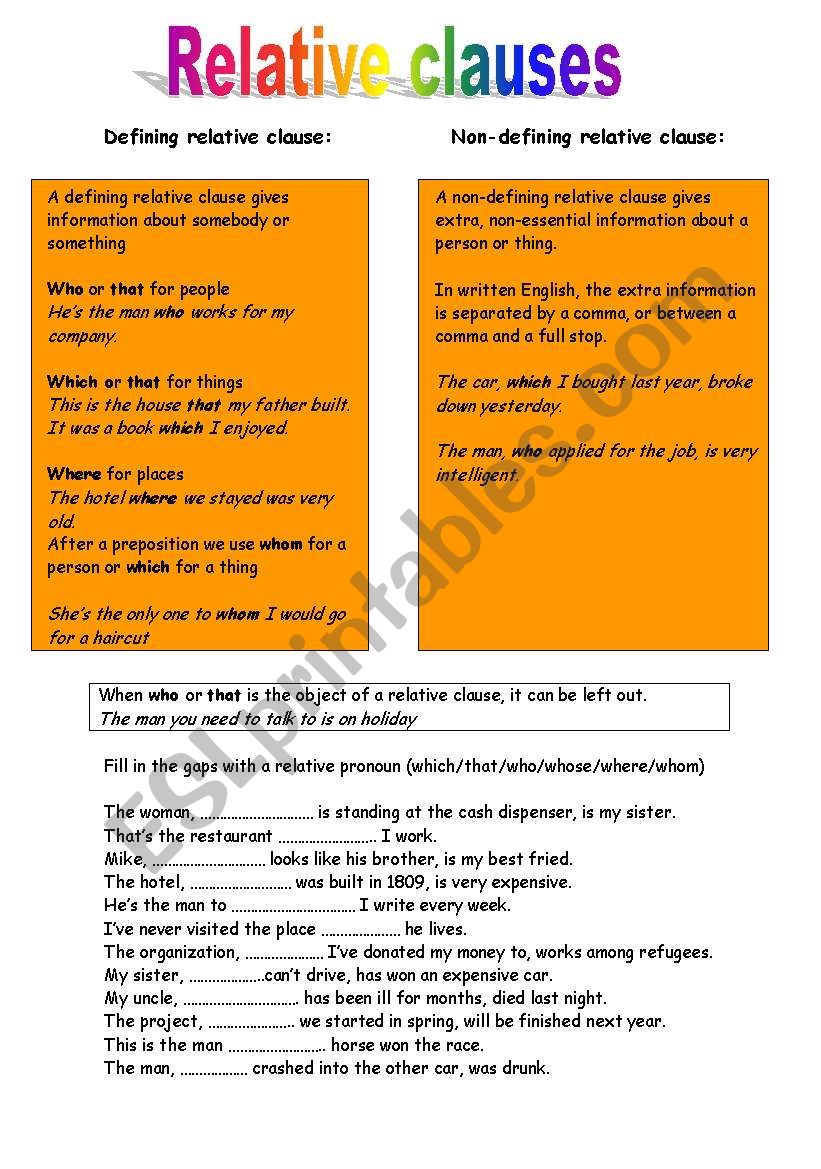 relative clauses worksheet