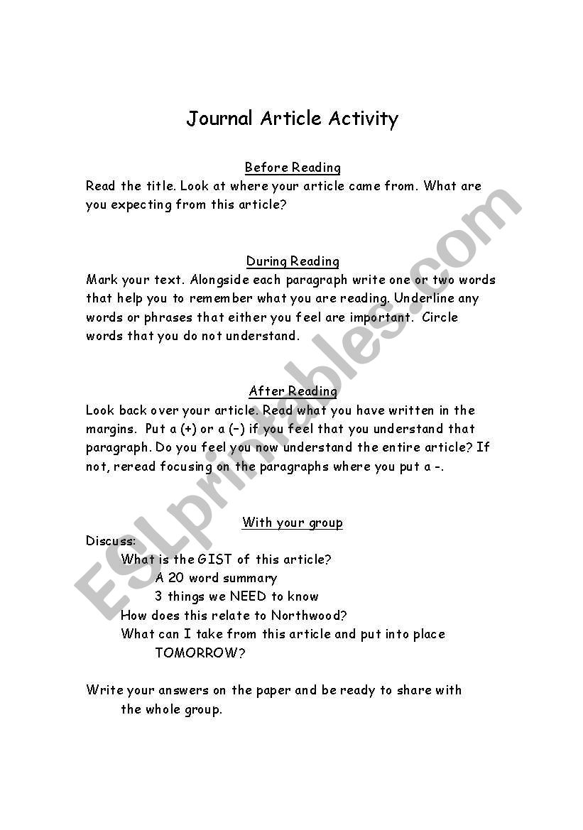 Reading Strategy Activity worksheet