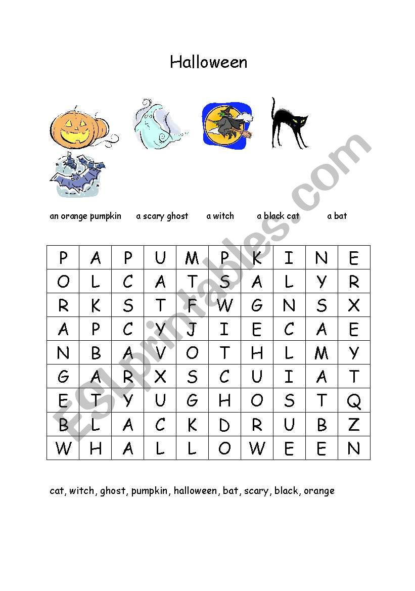 Halloween wordsearch worksheet