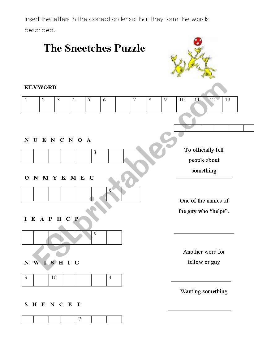 The Sneetches - Puzzle worksheet