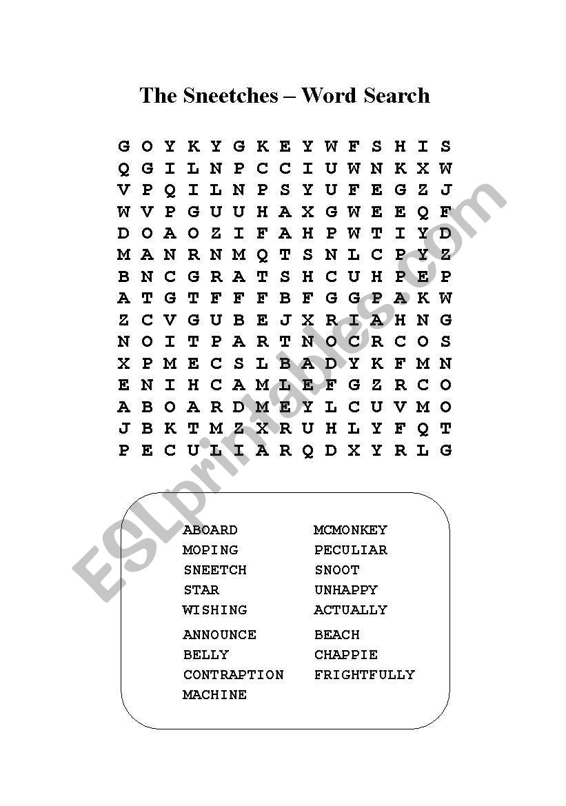 The Sneetches - Word Search worksheet