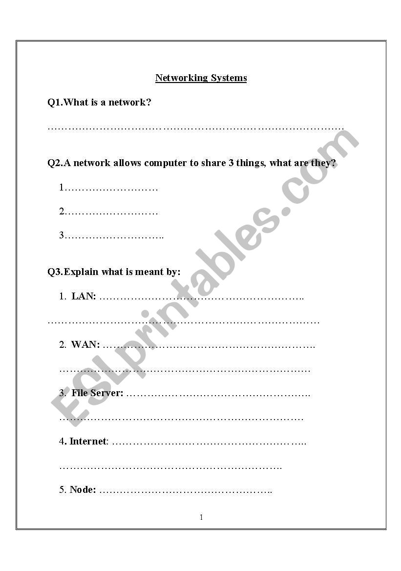 Network Systems worksheet