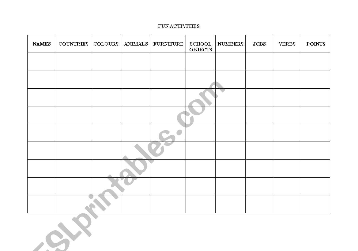 fun activities worksheet