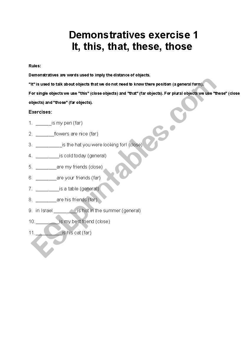 demostratives exercise 1 worksheet