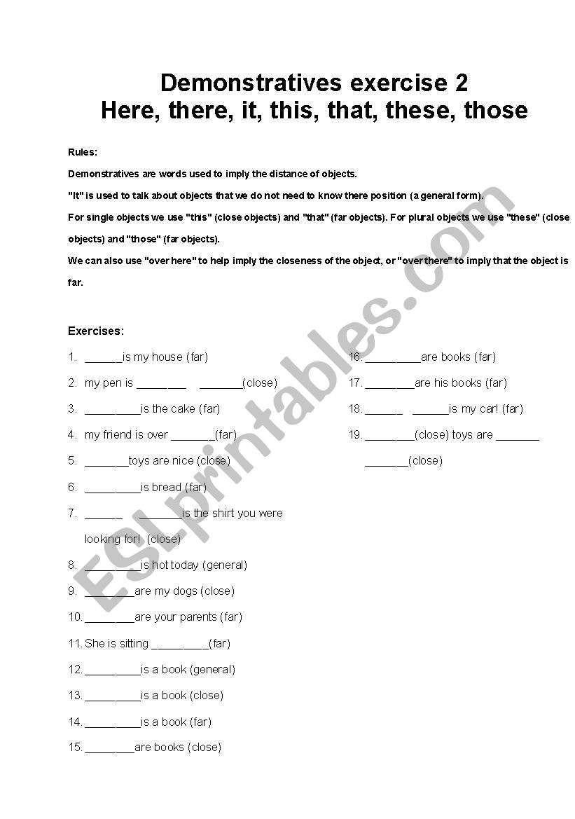 demostratives exercise 2  worksheet