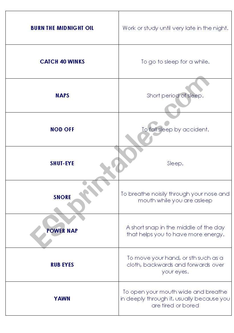 Sleep (Expressions) worksheet