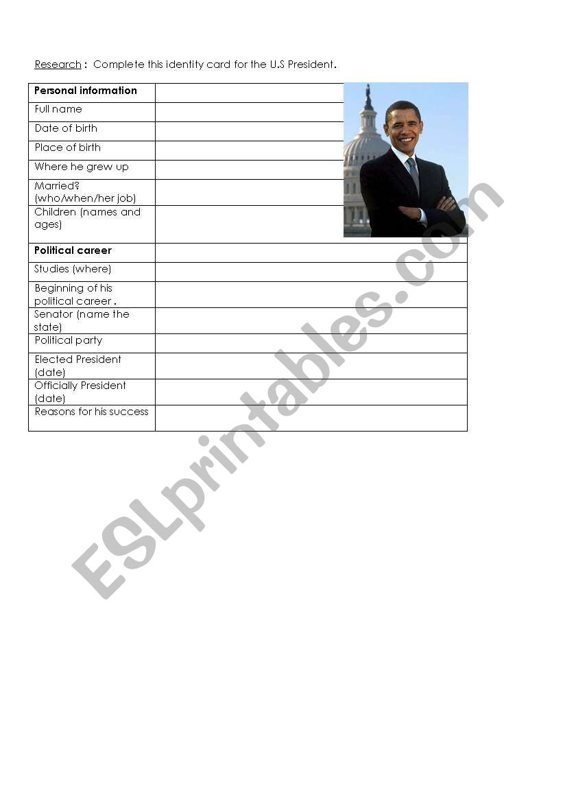 Barack OBAMAs Identity Card worksheet