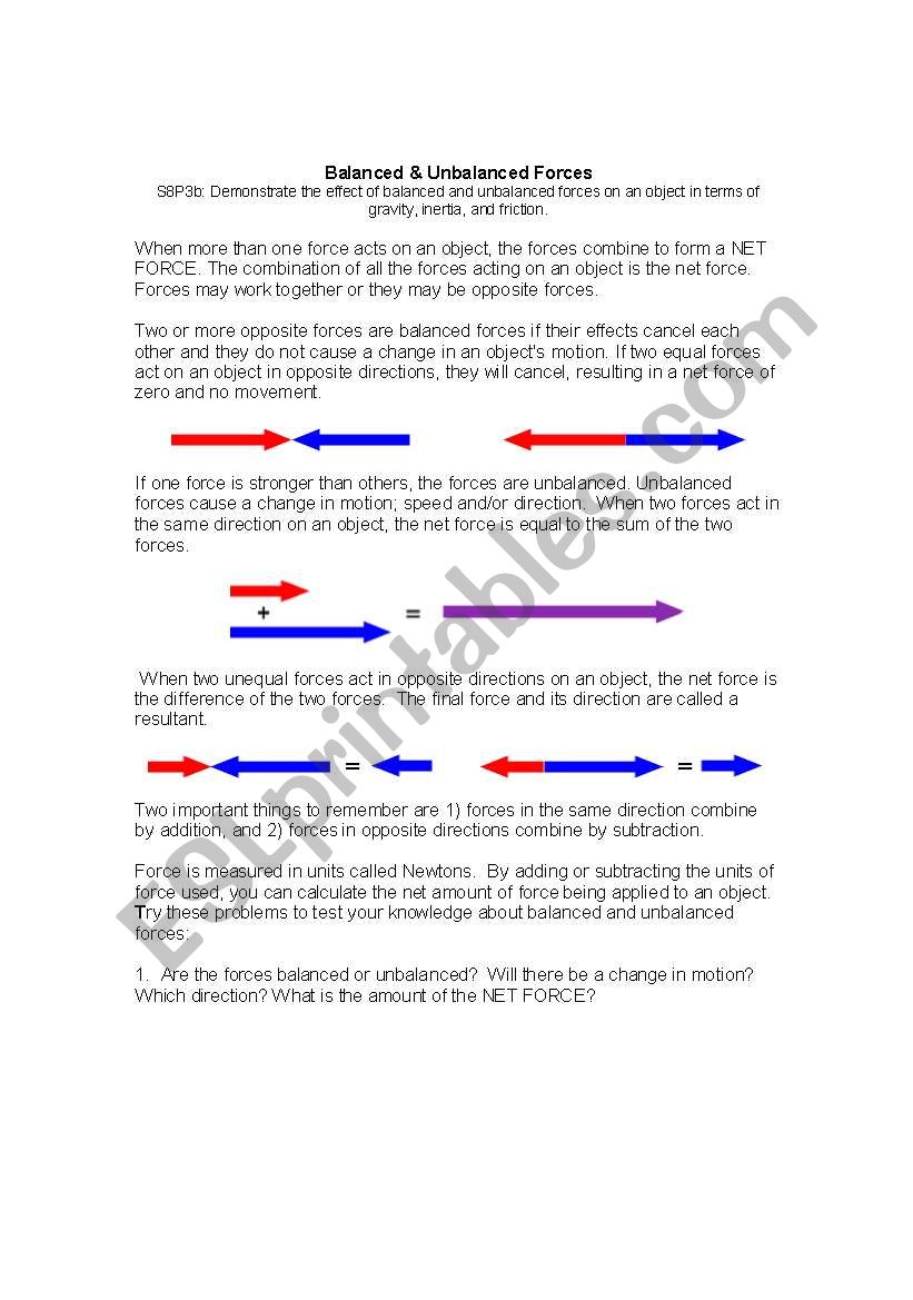 Balanced Vs. Unbalanced Forces