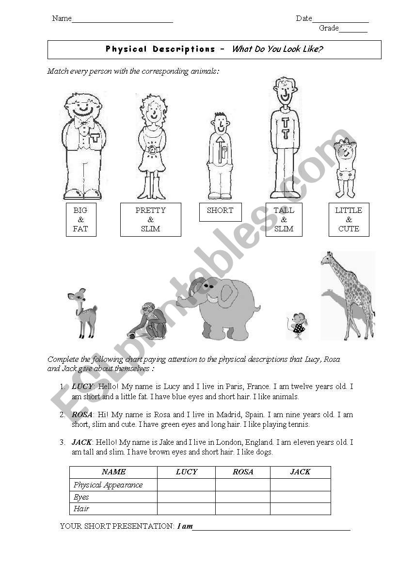 Physical description worksheet