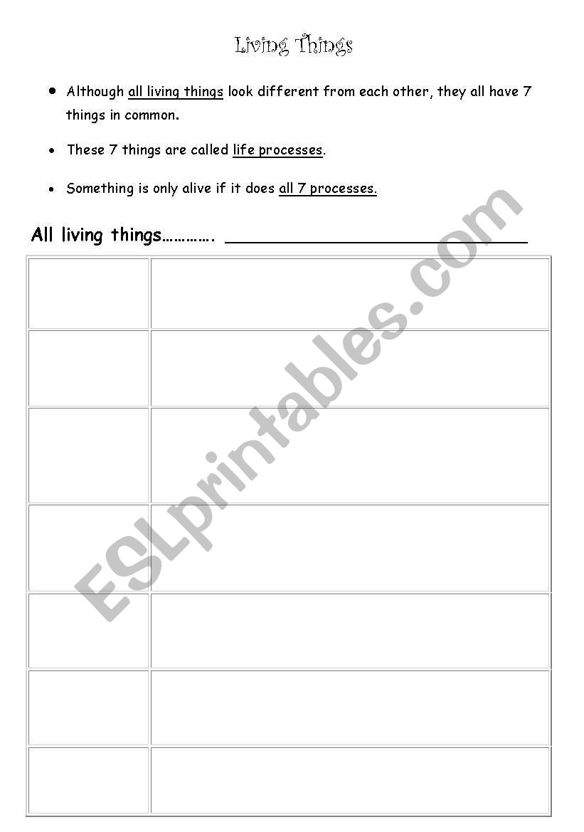 living things worksheet