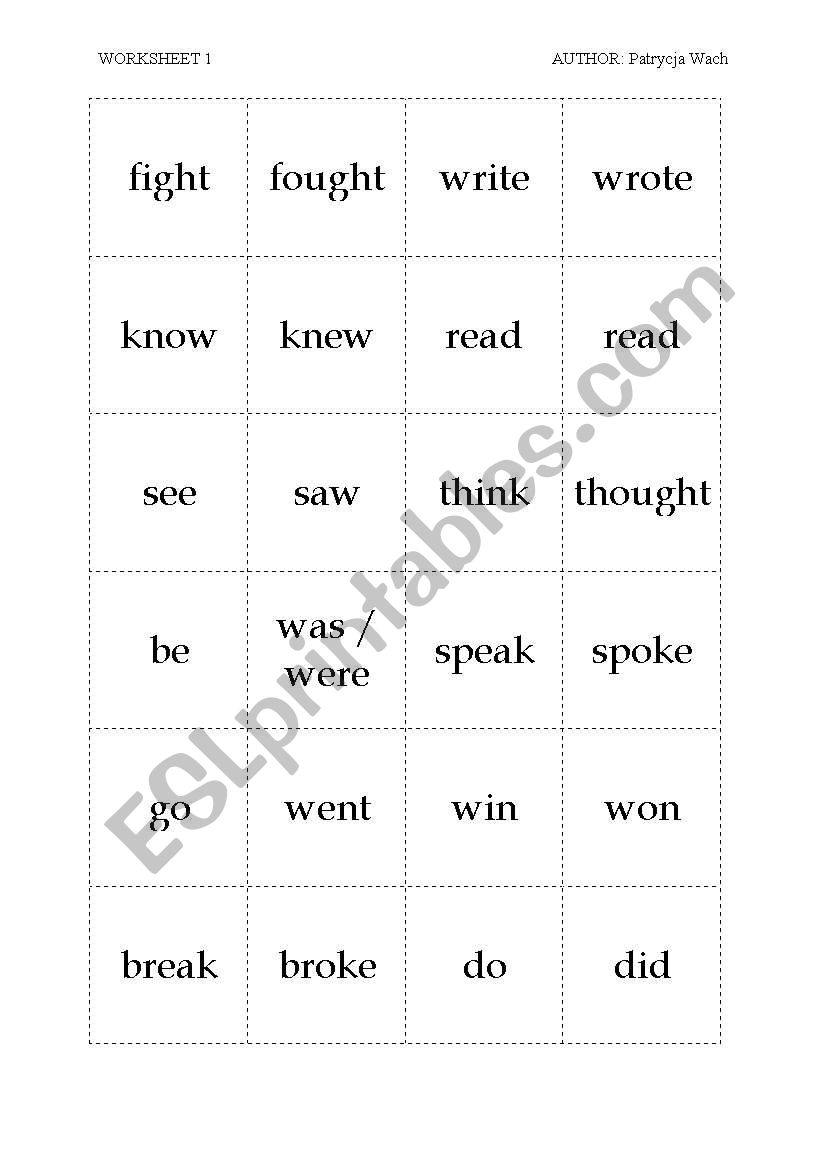 English worksheets: Irregular verbs Memory Game teacher´s notes