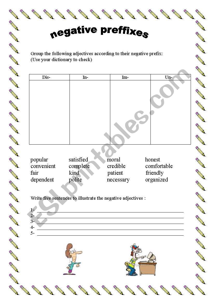 Negative preffixes worksheet
