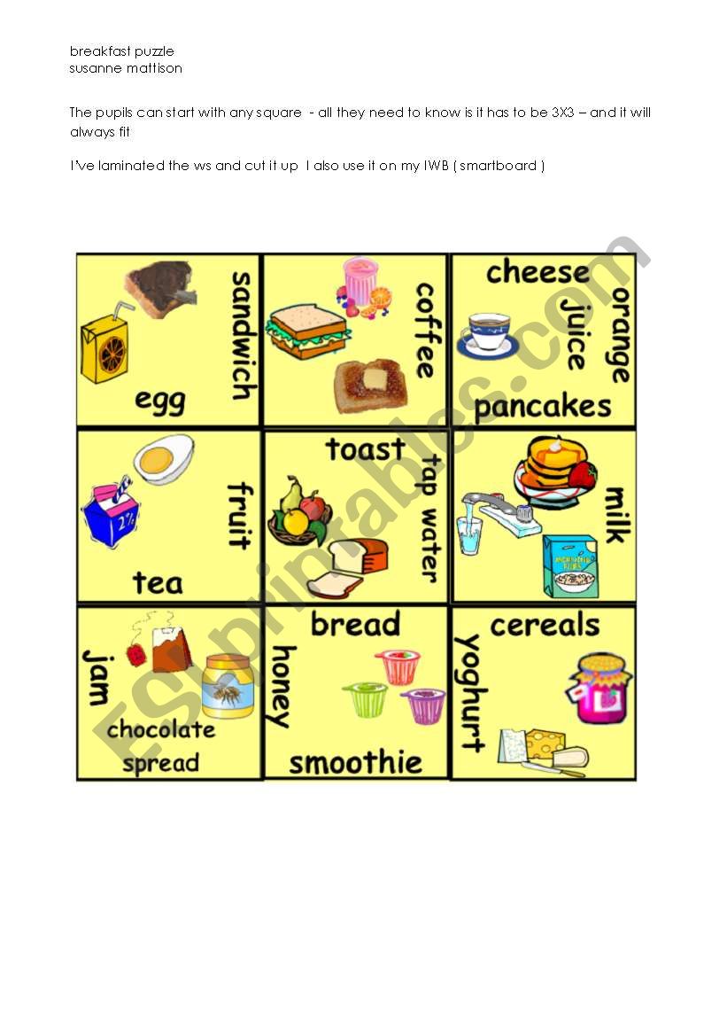 breakfast puzzle worksheet