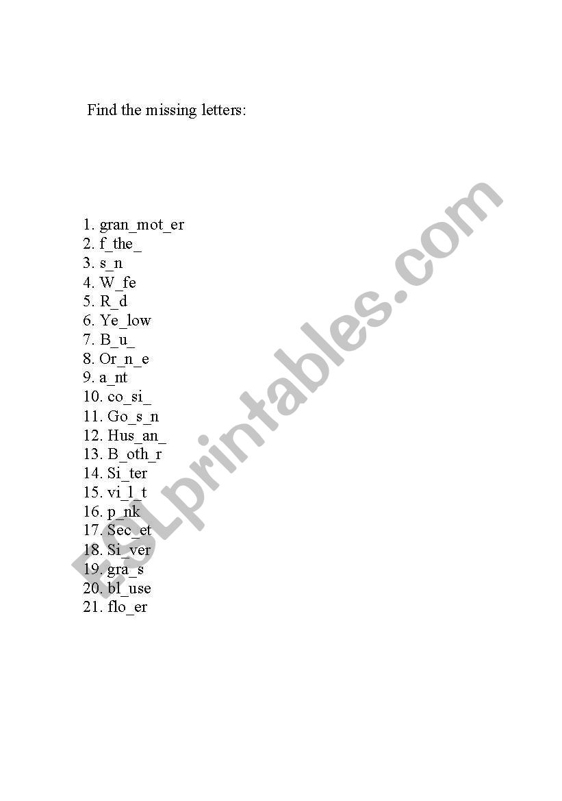 find the missing letters worksheet