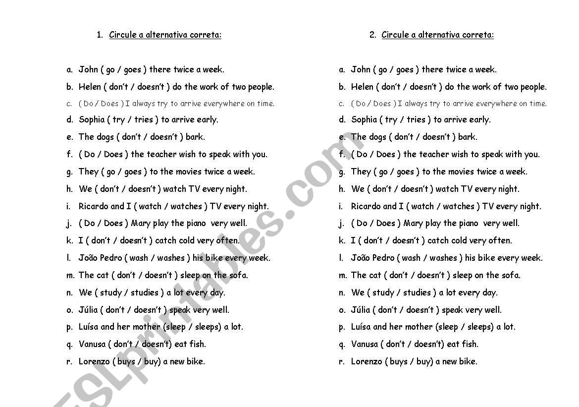 Simple present worksheet