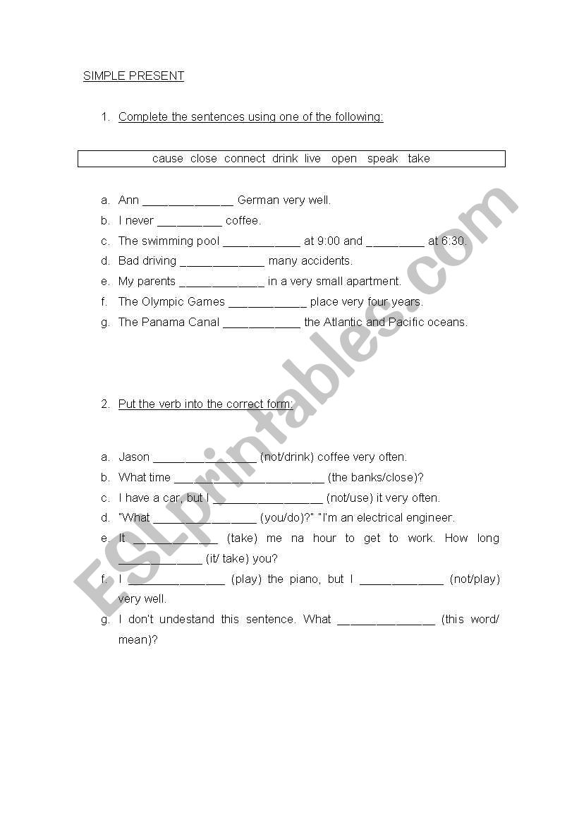 Simple Present worksheet