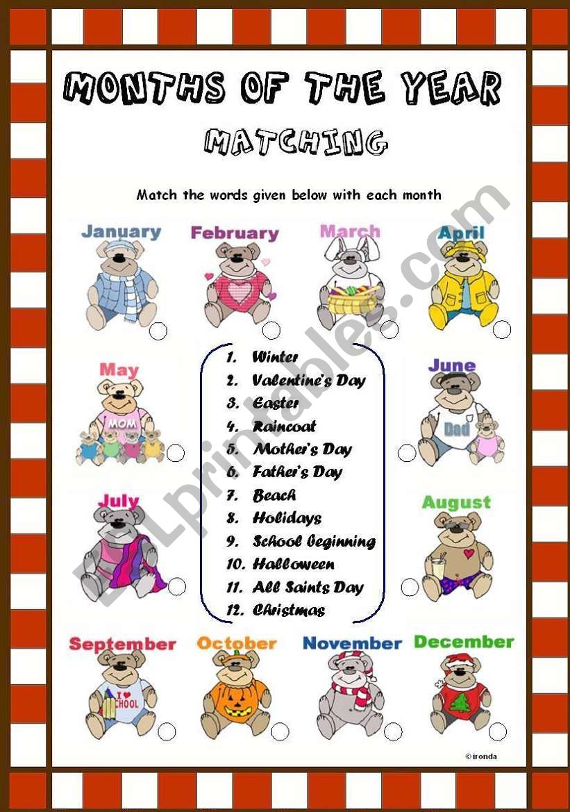 MONTHS OF THE YEAR MATCHING  worksheet