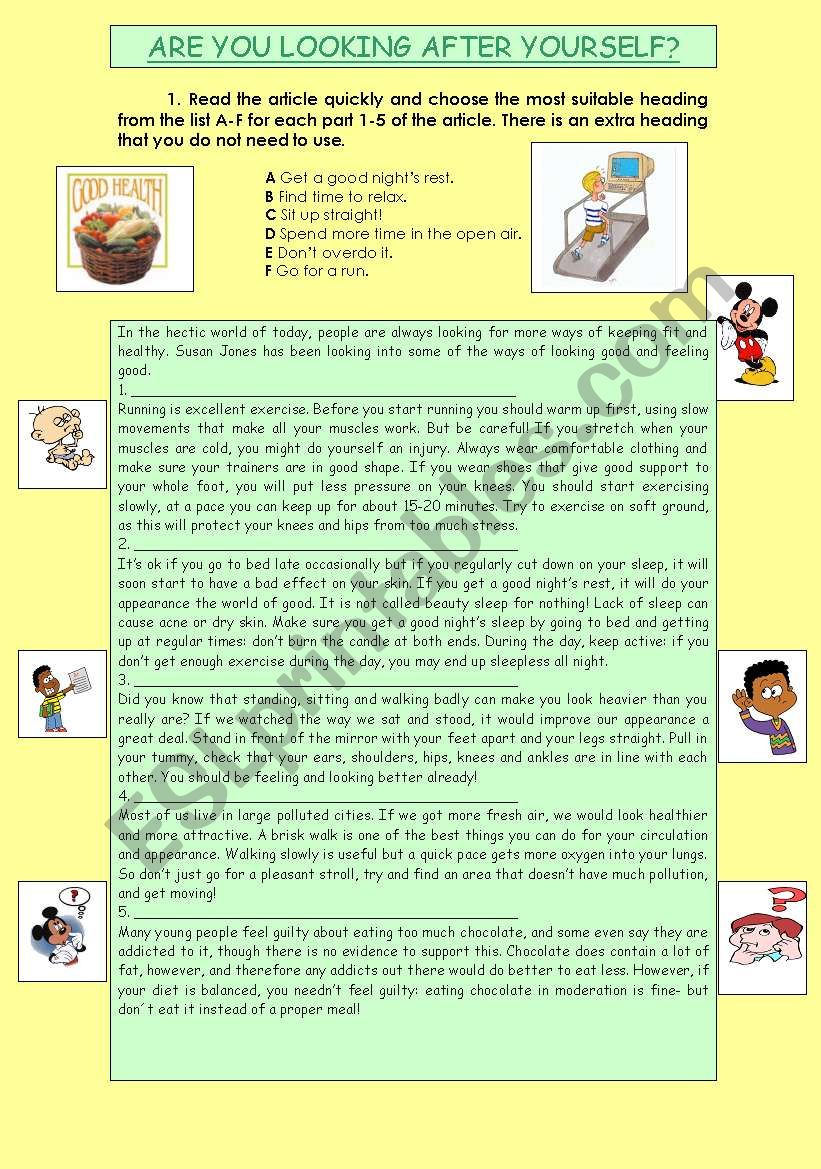 READING COMPREHENSION: HEALTHY HABITS. 3PAGES