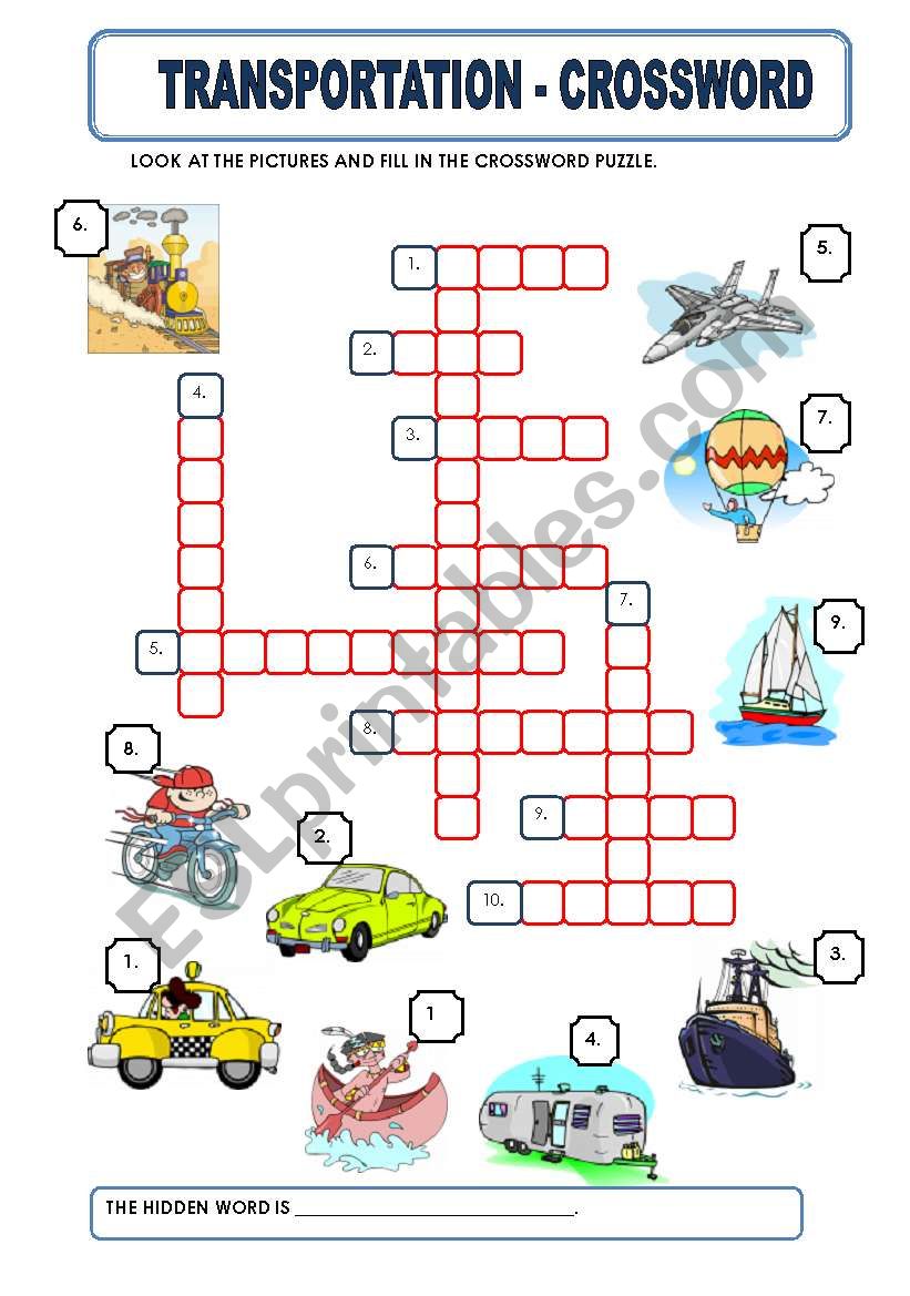 TRANSPORTATION - CROSSWORD worksheet