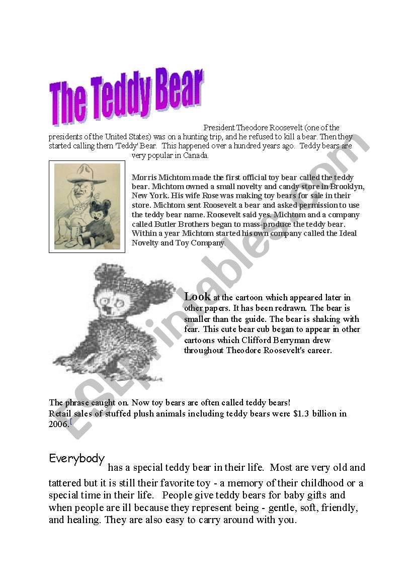 Teddy Bear History worksheet