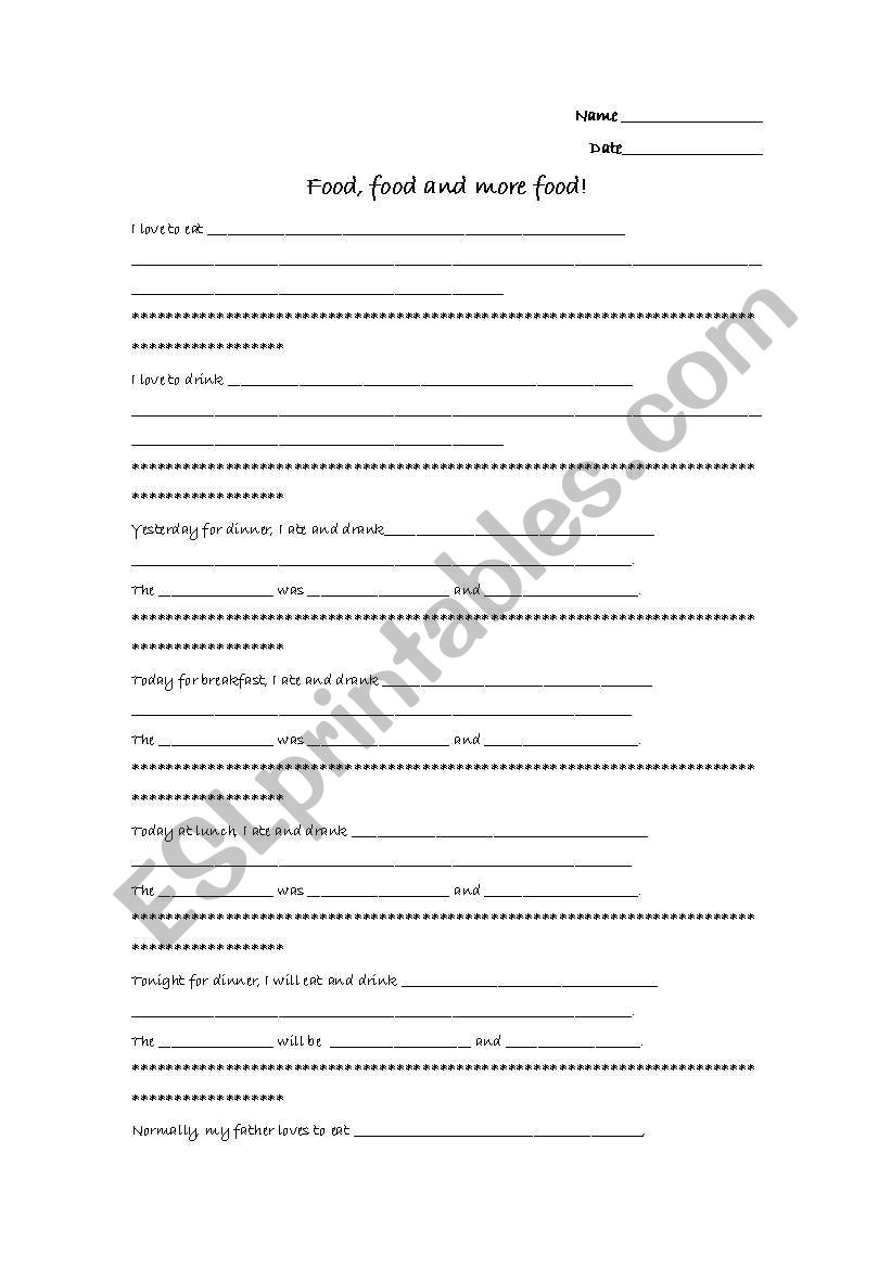 Food Sentences worksheet